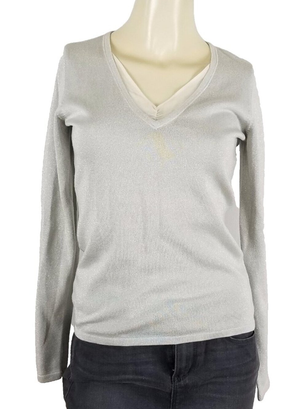ETCETERA long sleeved silver glittery sweater size XS